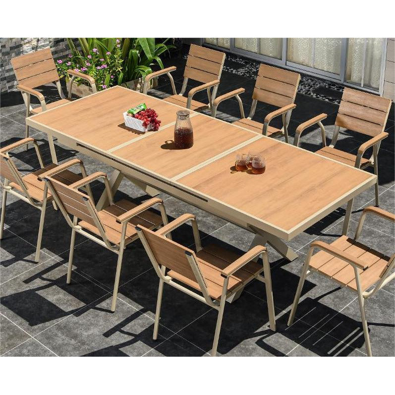 可伸縮 B02 長方形 環保木 餐桌椅8人套裝 TC025
