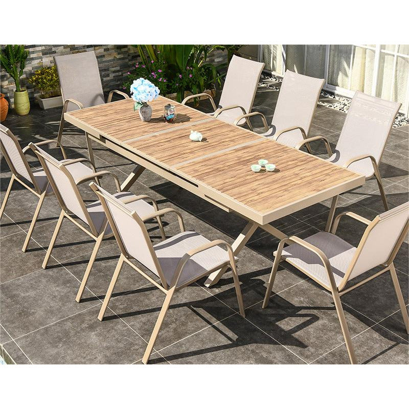 可伸縮 長方形 環保木 餐桌椅8人套裝 TC026