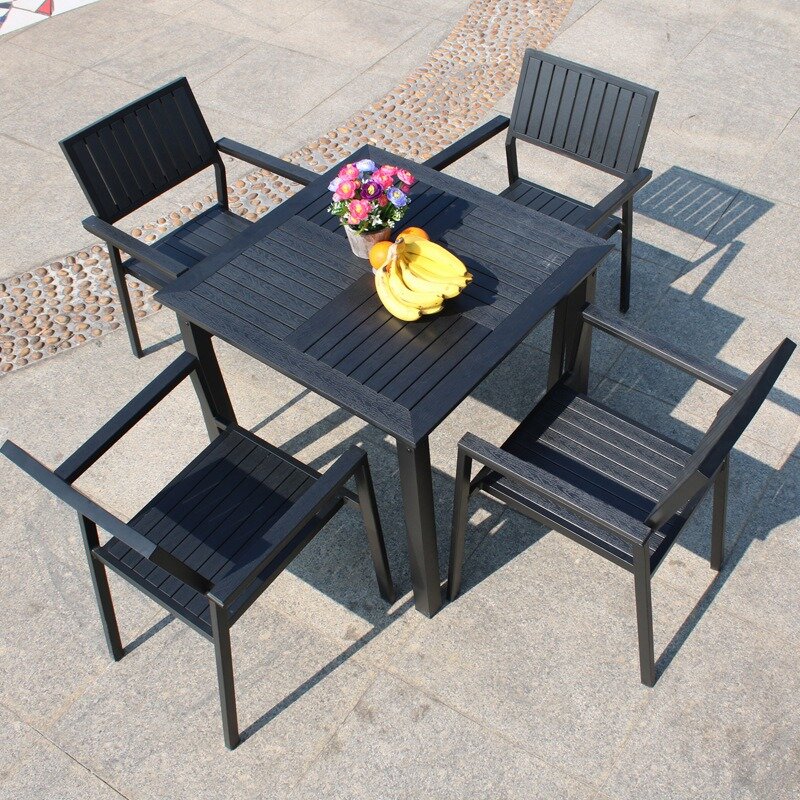 80*80CM 方形 黑色環保木 餐椅套裝︳戶外傢俬 陽台 庭園 TC019